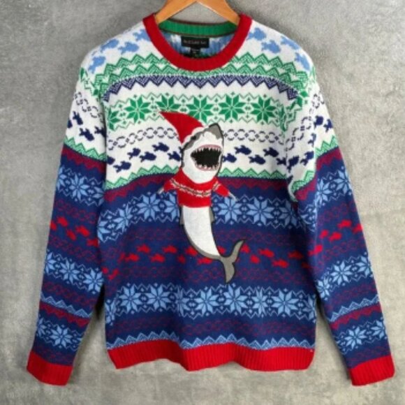 Blizzard Bay Mens XL Ugly Christmas Sweater Shark Santa Holiday Pullover - Picture 1 of 5